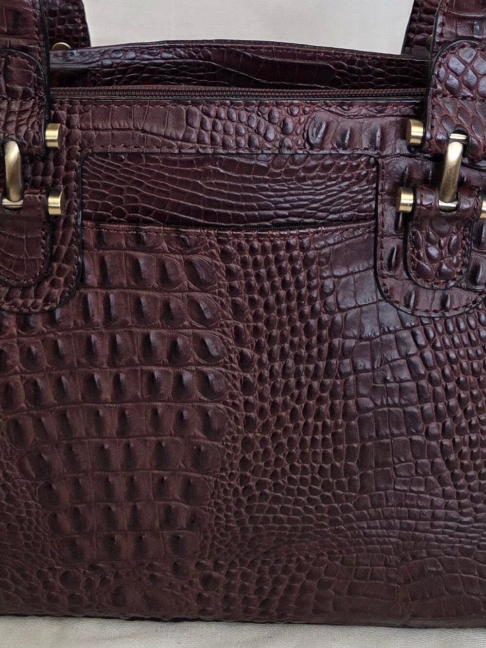 Etienne Aigner Brown Crocodile Embossed Genuine Leather Satchel Handbag – 72071